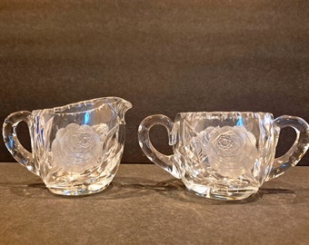 Vintage Crystal Sugar and Creamer Set, Cut Glass, MCM, Collectible Glass