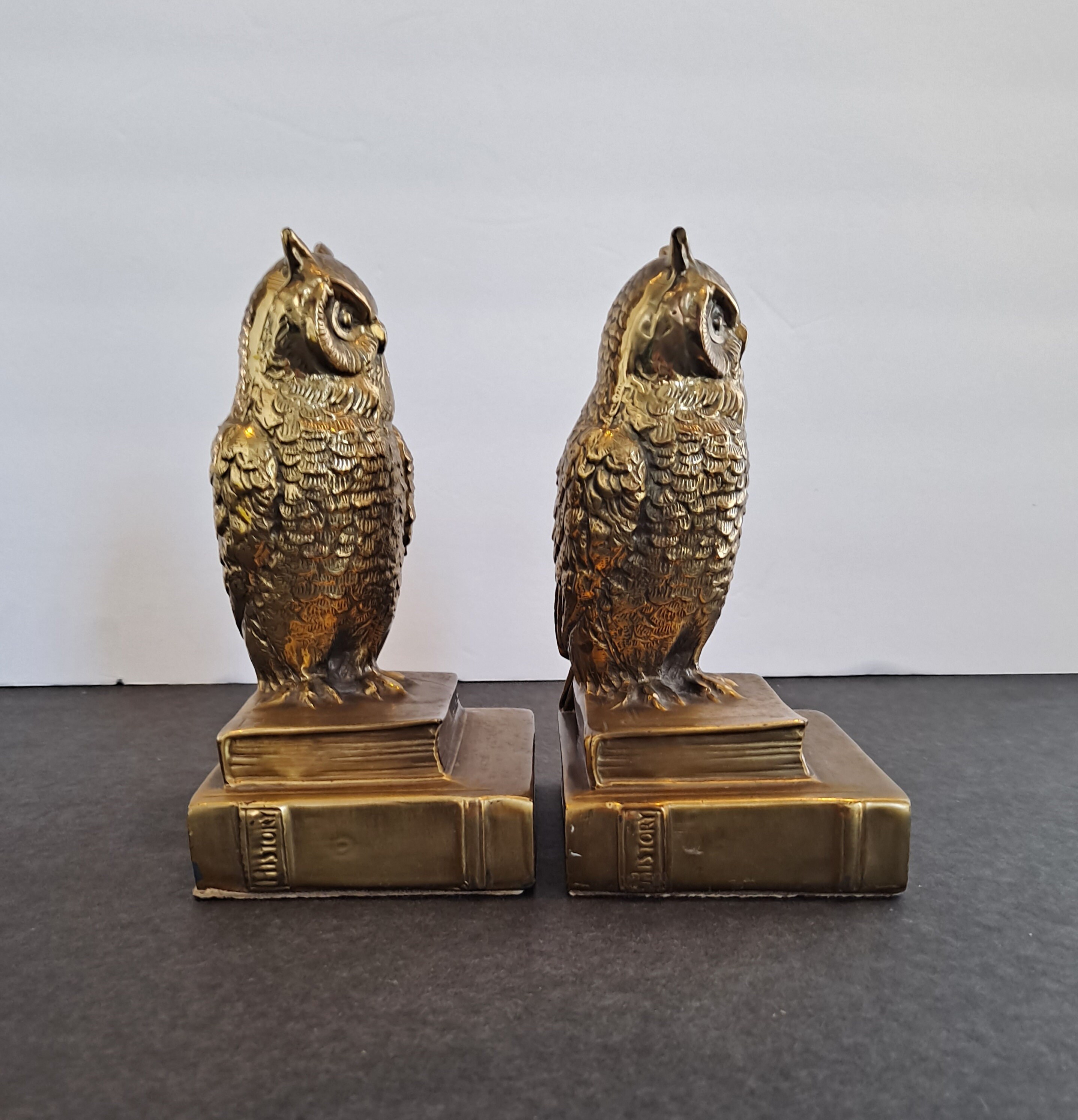Vintage Brass Owl Bookends 6.5 MCM home decor Etsy