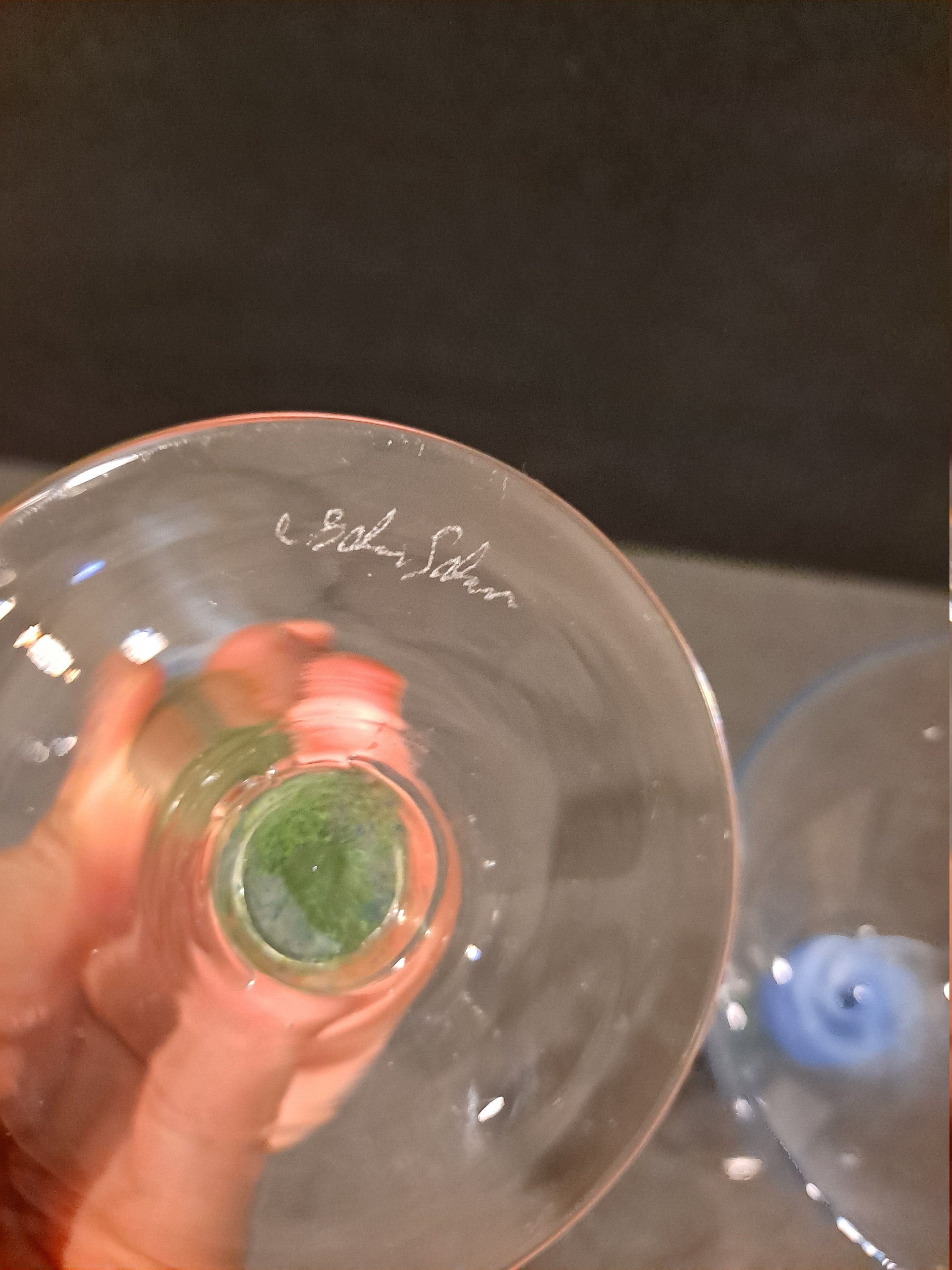 Hand Blown & Signed Stemmed Glasses Pontil Mark MCM Green Etsy UK