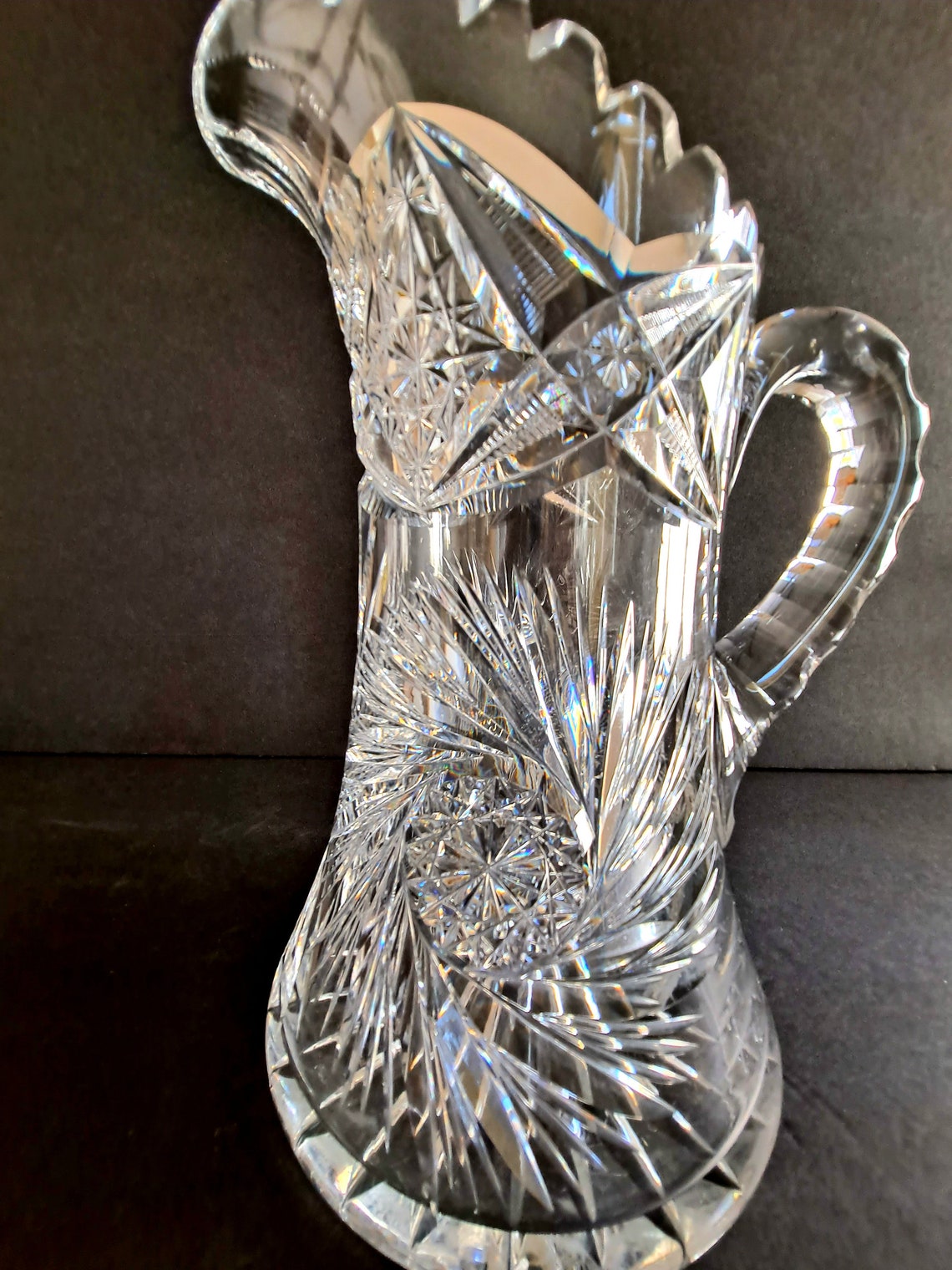 American Brilliant Period Cut Glass 9 Pitcher Antique Etsy