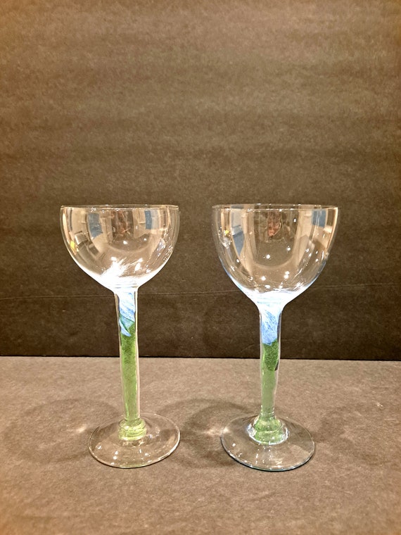 Hand Blown & Signed Stemmed Glasses Pontil Mark MCM Green Etsy