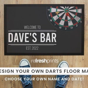 Personalised Floor Mat - Custom Door Mat / Logo Mat / Indoor Mat / Gift for Him / Darts / Branded Doormat / multiple sizes / Homebar / Bar