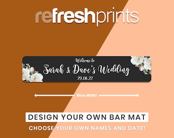 Dünner personalisierter Hochzeit Bar Läufer - Hochzeitsgeschenk / Hochzeitsbar / dünne Barmatte / Barzubehör / Hochzeitsaccessoire