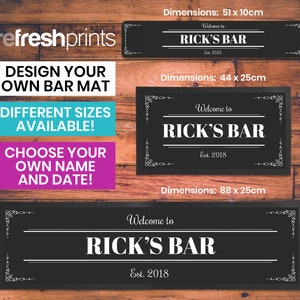 Bar Runner personalised  - Man cave gift / Bar runner designs/ Home Bar / Christmas present / Bar Mat / Bar accessories / Barware/Barmat