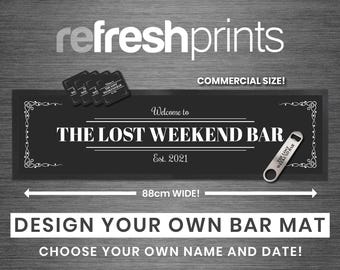 Long Personalised Bar Mat - Commercial Quality - Personalized Name & Date - Christmas Gift - UK Etsy shop