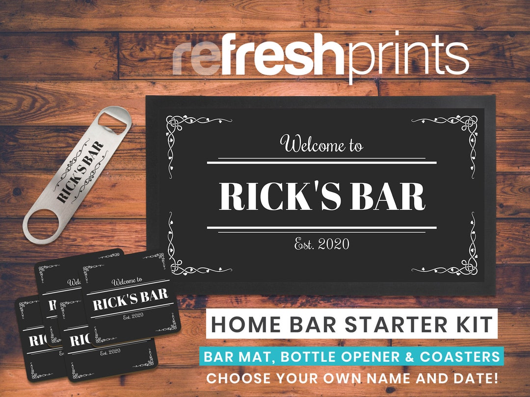Personalised Home Bar Kit Unique Bar Runner /man Cave Gift/ Custom Kit