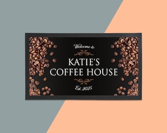 Personalised Coffee Mug Bar Runner - Unique Bar Runner /Home Coffee shop / Coffee / Home Bar / Rubber Bar Mat / Bar accessories / Barware /