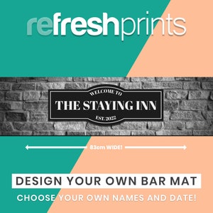 Personalised Bar Runner - Unique Bar Runner /Man cave gift/ Branded Bar / Home Bar / Rubber Bar Mat / Barmat / Bar accessories / Barware