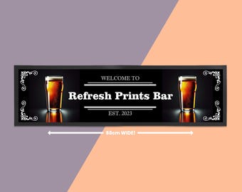 Personalised Beer Glass Long Bar Mat / Home Bar / Bar Runner / Home Bar accessory / barware / Barmat Runner