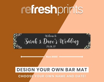 Dünner personalisierter Hochzeit Barteppich / Hochzeitsgeschenk / Hochzeitsbar / dünner Barhocker / Barzubehör / individueller Barläufer / Barläufer