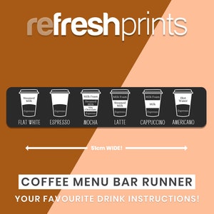 Menu de café Corredor de barra fino - Corredor de barra pequeno / Café / Home Bar / Tapete de barra fino / Acessórios de bar / Tapete de balcão / Café / Tapete de café