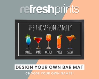 Personalised Bar Runner - Unique Bar Runner /Man cave gift/ Cocktail / Home Bar / Cocktails / Barmat / Bar accessories / Barware