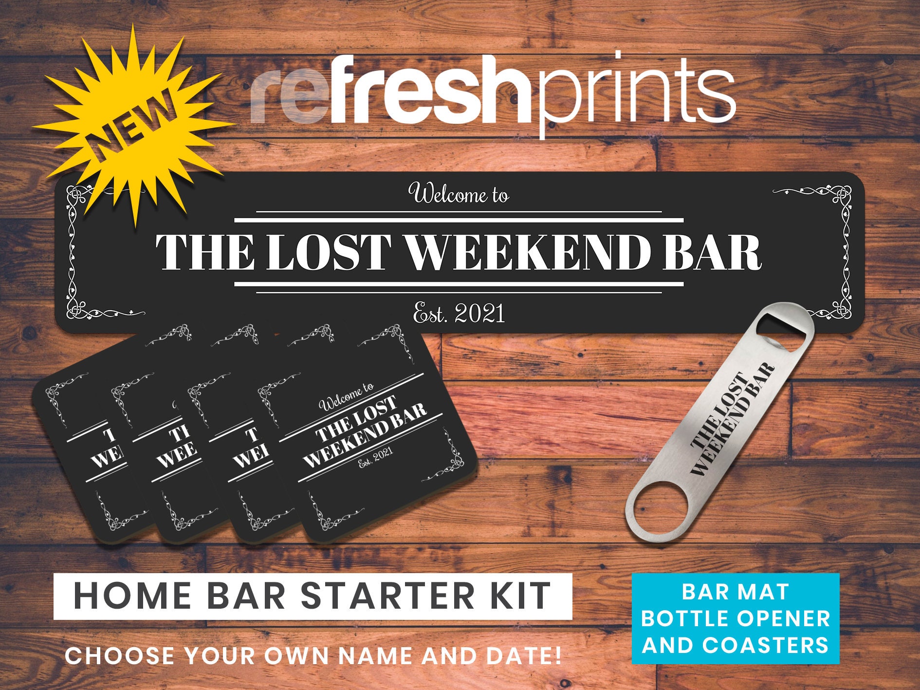 Download Personalised Home Bar Kit Slim Unique Bar Runner /Man cave | Etsy
