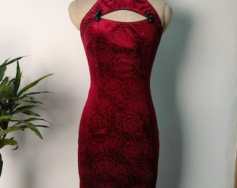 Handmade Red Velvet Qipao Dress: Custom Chinese Cheongsam
