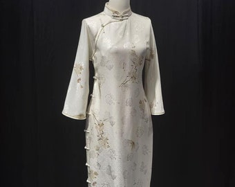 Handgemaakte op maat gemaakte witte zijden cheongsamjurk | Chinese trouwjurk | Galajurk | Theeceremonie Qipao-jurk | Cocktailjurk | Cadeau voor haar