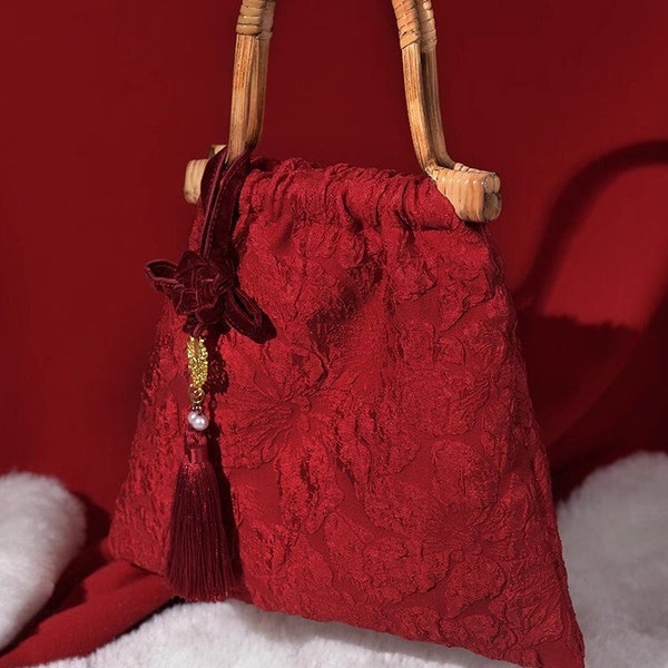 Bolsos bordados chinos / Bolsos de mano rojos hechos a mano / Ceremonia del té / Bolsos de cena de boda / Bolsos de Año Nuevo / Regalos para ella