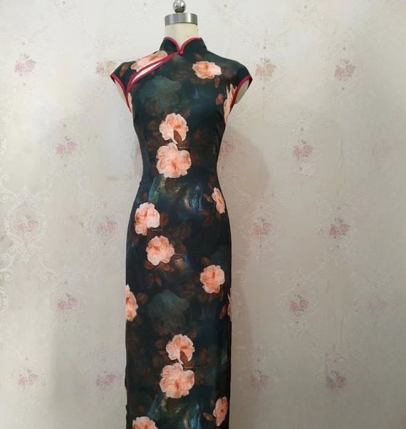 Custom Tailored Cheongsam Dress | Black Floral Modern Qipao | Tea Ceremony | Elegant Prom Dress | Graduation | Wedding Dinner | Gift for Her Custom Tailored Cheongsam Dress | Black Floral Modern Qipao | Tea Ceremony | Elegant Prom Dress | Graduation | Wedding Dinner | Gift for Her