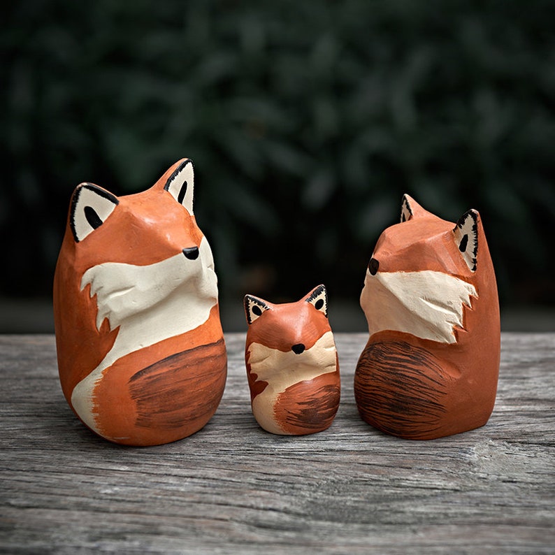 Handmade Fox Wood Carving Animal Sculpture Nursing Sculpture Wooden