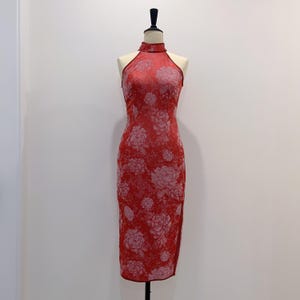 Abito cheongsam jacquard rosso fatto a mano personalizzato / abito da sposa cinese / abito da sposa / abito da ballo / abito qipao per cerimonia del tè / abito da sera