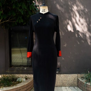Benutzerdefinierte schwarze lange Ärmel Cheongsam Kleid | Chinesisches Kleid | Brautkleid | Elegantes Abendkleid | Teezeremonie Qipao Kleid | Geschenk für Sie