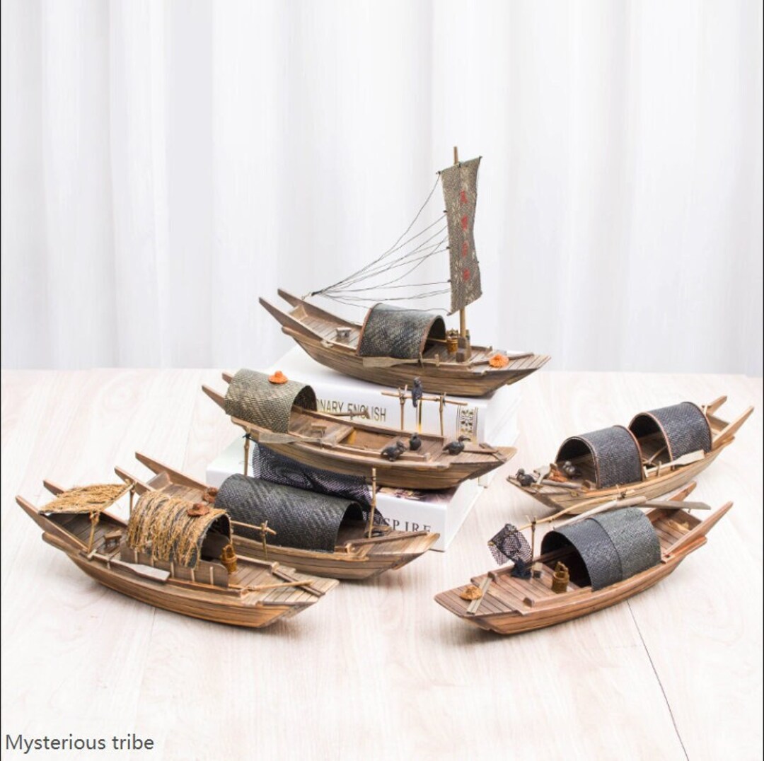 Traditional Chinese Fishing Boat Model vintage Wooden Boat hand Carved