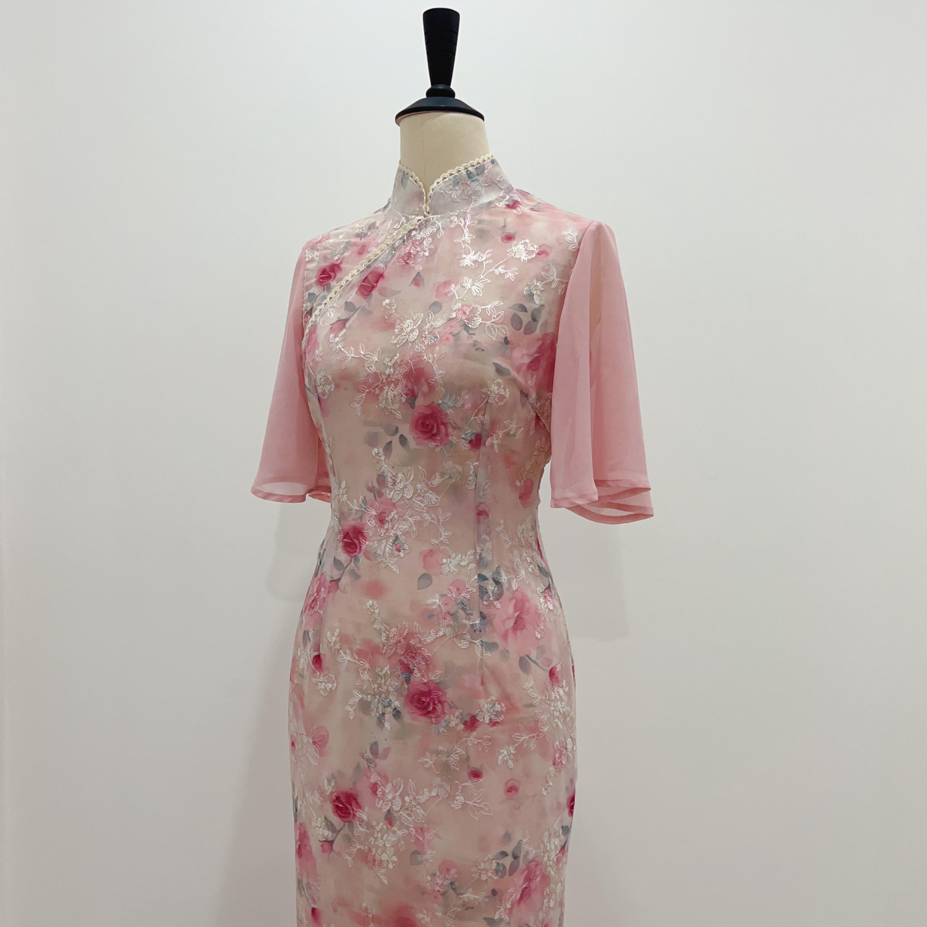women's light pink chinese dress Women Chinese Style Elegant Princess Cheongsam Dress Retro Qipao Party Gown