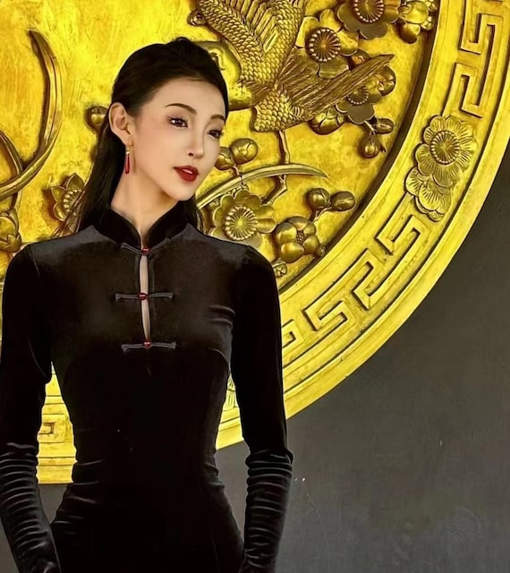 chinese dress ladies Modern Black Lace Cheongsam for Gala & Black Tie