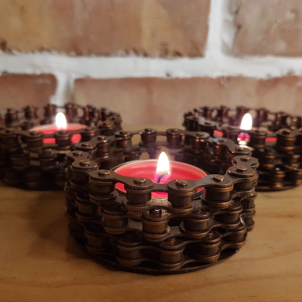 Steampunk industrial style tealight holder (set of 3). Beautiful hand made candle holder