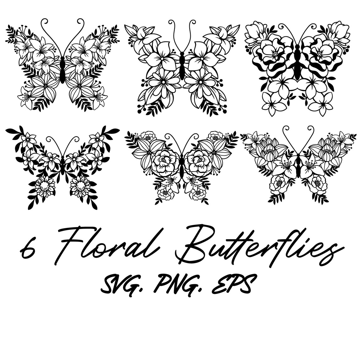 6 Floral Butterflies SVG PNG EPS Files Digital Download - Etsy