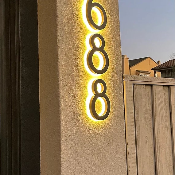 Illuminated House Numbers With Lights Modern Led Address Sign Etsy Canada