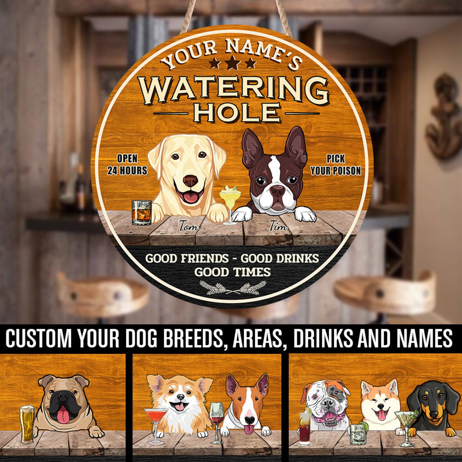 The Watering Hole and Dog Customized Wood Sign Personalized Etsy