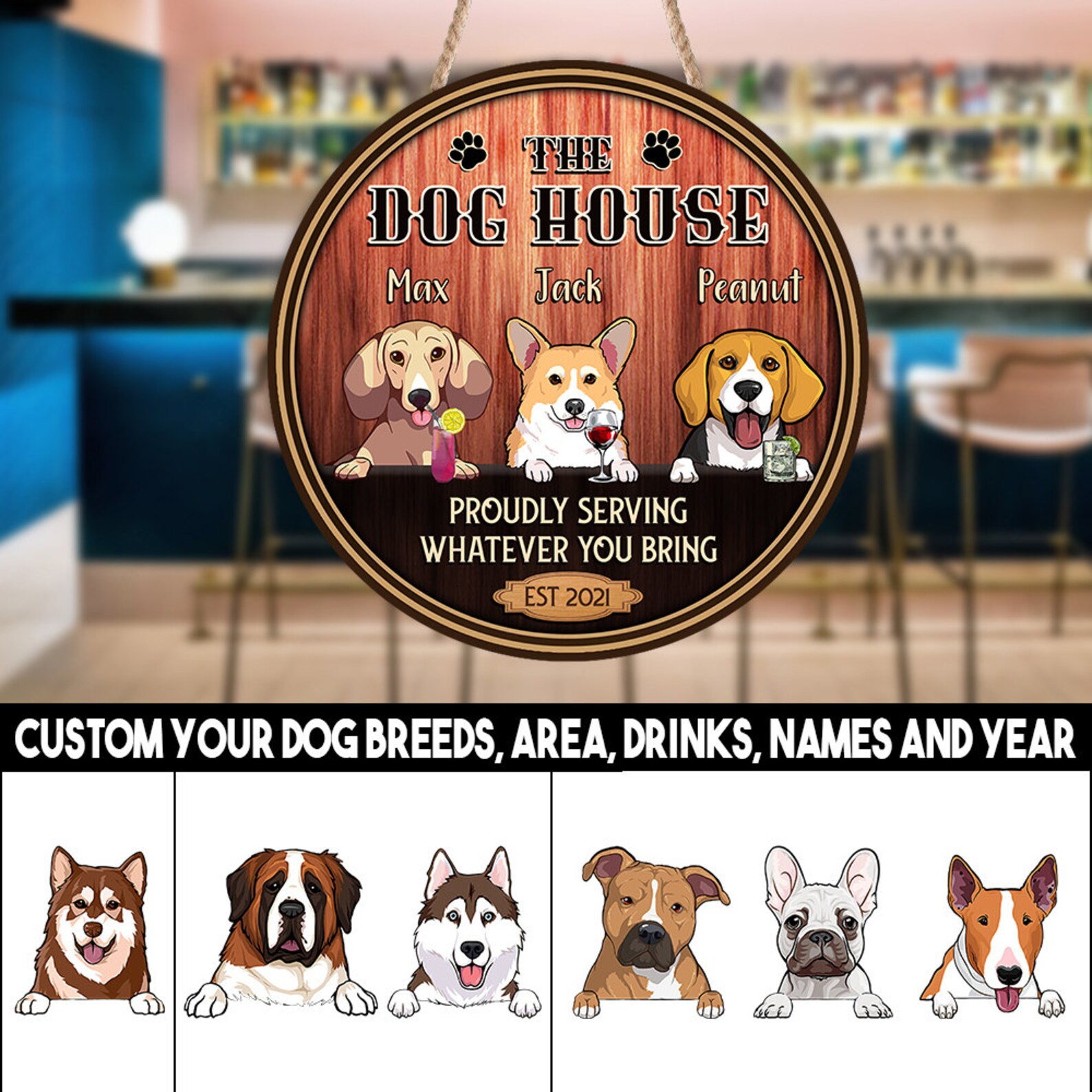 The Dog House Personalized Wood Sign The dog house bar Etsy