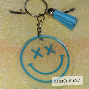 Blue emoji acrylic keychain