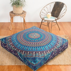 Indian Hippie Mandala Floor Pillow Cover Square Ottoman Pouf Cover