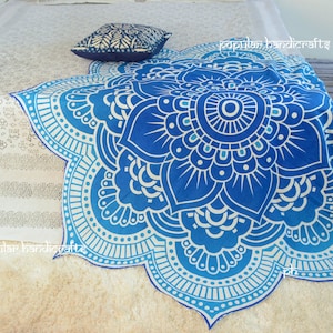 Round Lotus Flower Mandala Tapestry-100% Cotton-Beach Roundie-Hippie Gypsy Boho Tablecloth Wall Hanging Yoga/Picnic Mat image 1