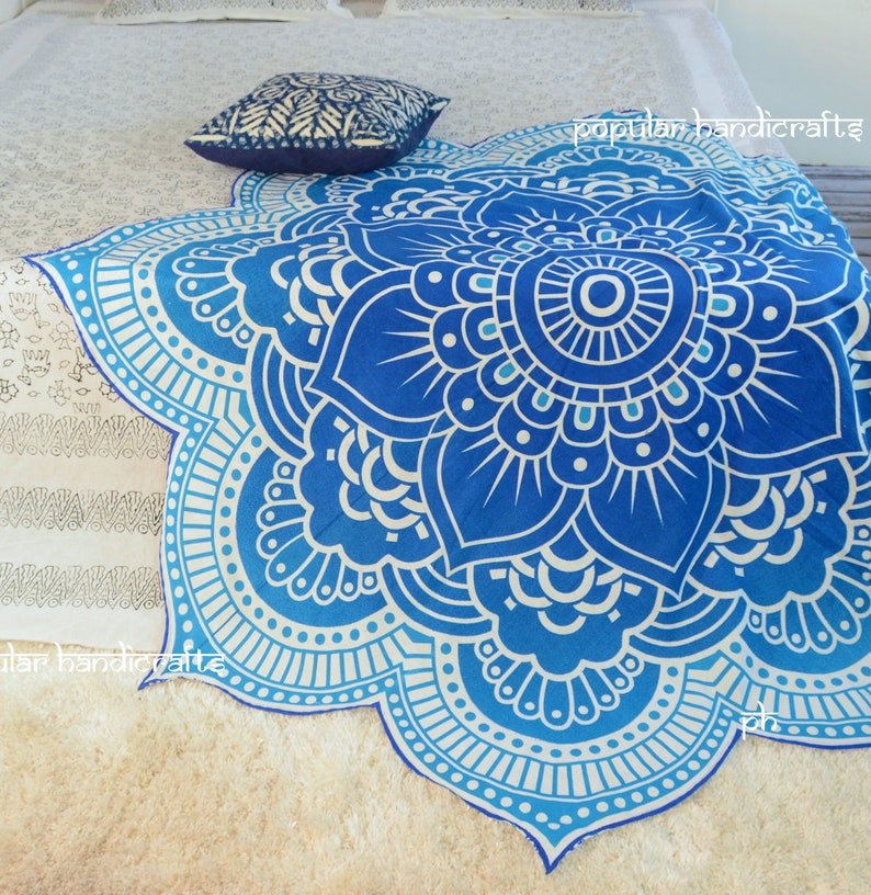 Round Lotus Flower Mandala Tapestry-100% Cotton-Beach Roundie-Hippie Gypsy Boho Tablecloth Wall Hanging Yoga/Picnic Mat image 1