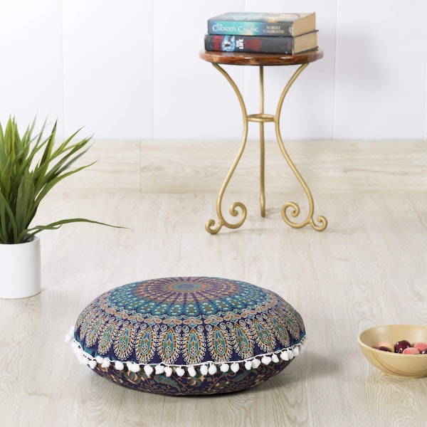 Popular Handicrafts Large Hippie Mandala Floor Pillow Cover - Cushion Cover - Pouf Cover Round Bohemian Yoga Decor Floor Cushion Case- 18"