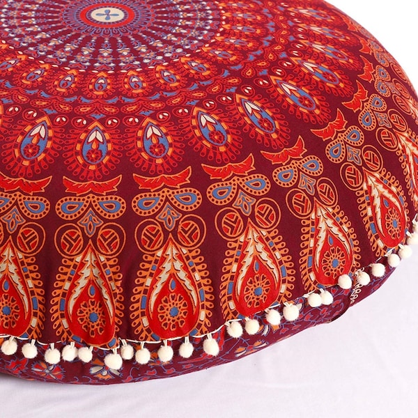 Large Hippie Mandala Elephant Floor Pillow Cover - Cushion Cover - Pouf Cover Round Bohemian Yoga Decor Floor Cushion Case-32"