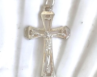 Vintage Sterling Silver Crucifix Pendant Open Cross Religious Charm Catholic Jewelry
