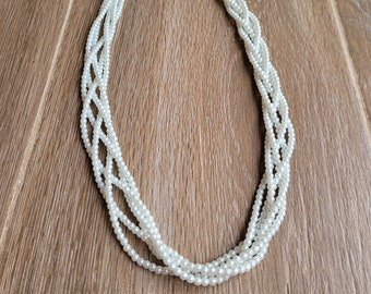 Vintage Faux Pearl 5-Strand Necklace: Twisted Choker Collar (32" - 81cm)