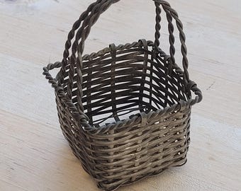 アンティーク 1800年代 ドイツ製 銀メッキ 編み込みメタル＆ブルー