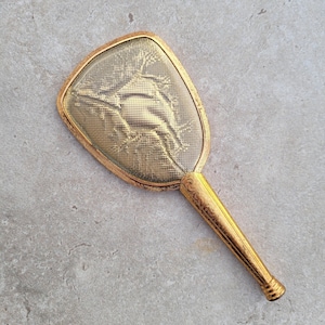 Espejo de mano dorado vintage: pequeño accesorio de maquillaje de metal