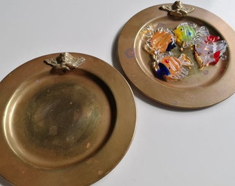 Vintage Brass Cherub Trinket Dishes: Set of 2 Angel Jewelry Coin Plates