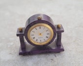 Miniature tabletop clock purple, vintage tiny table desk clock quartz, Dollhouse clock, table desk bedroom accessory, non tested,collectible