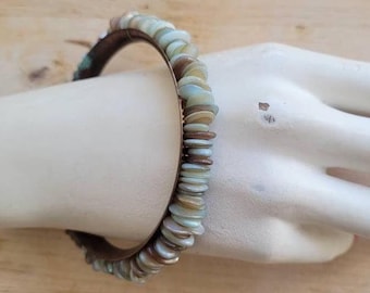 Boho Mother of Pearl Bangle: Vintage Abalone Shell Bracelet