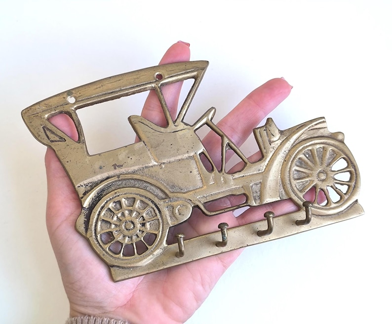 Vintage Brass Key Holder Wall Hooks Retro Car Coat Rack Entryway Decor image 2
