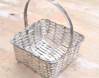 アンティーク 1800年代 ドイツ製 銀メッキ 編み込みメタル＆ブルー