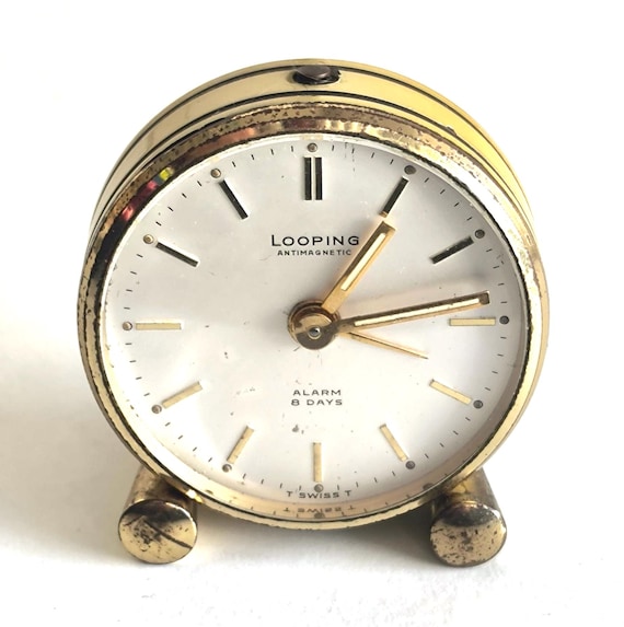 Vintage Looping Swiss Alarm Desk Clock – 8 Day Travel Clock