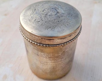 Scatola per sigarette placcata in argento Art Déco, contenitore per cianfrusaglie con stemma d'epoca, accessorio per fumatori