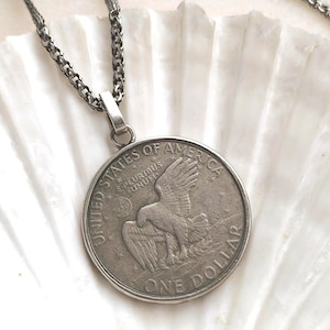 Vintage 1972 Eisenhower Dollar Necklace: Sterling Silver Coin Pendant